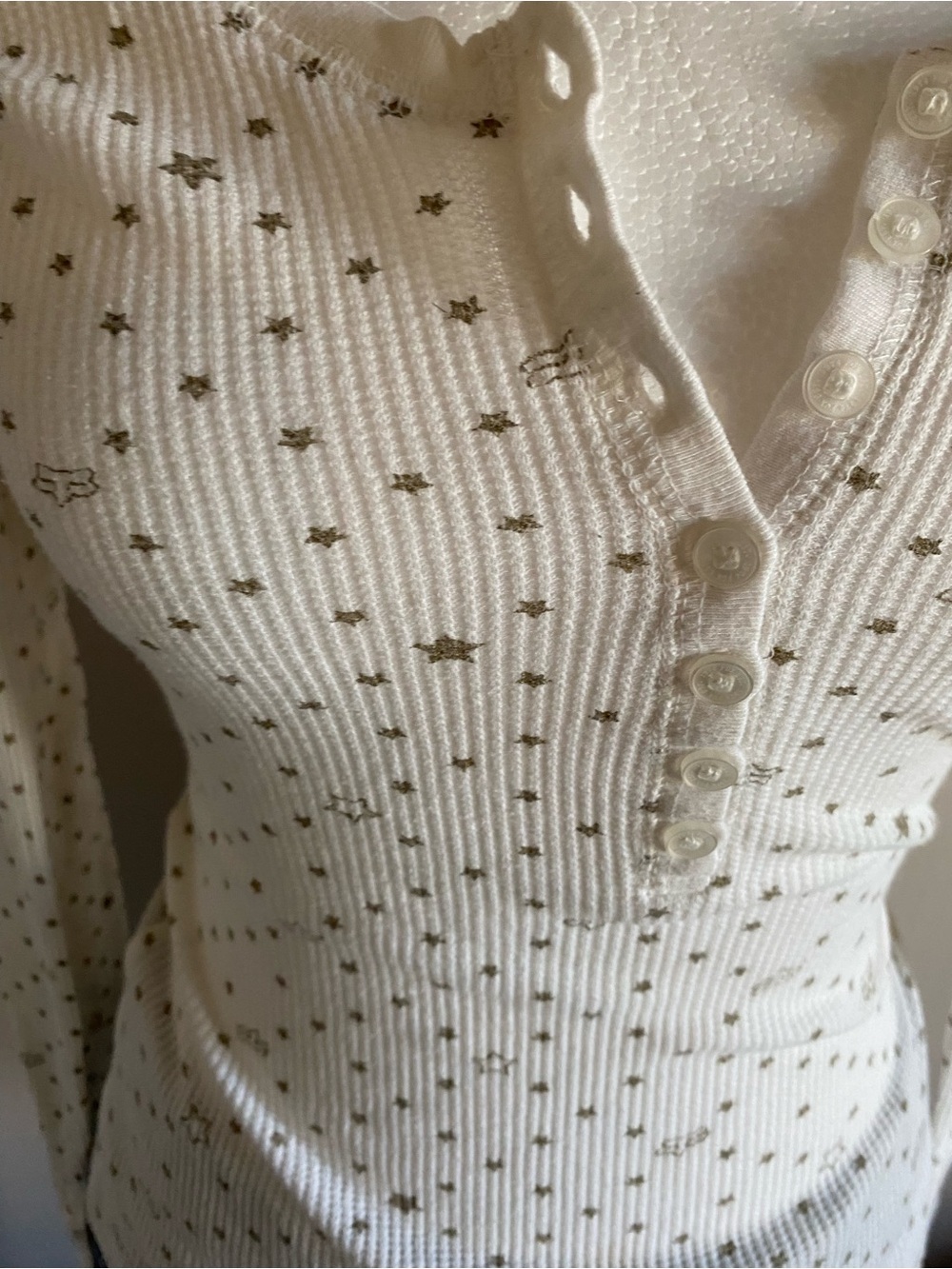 Cute white Y2K fox racing Henley long sleeve top - Picture 5 of 7